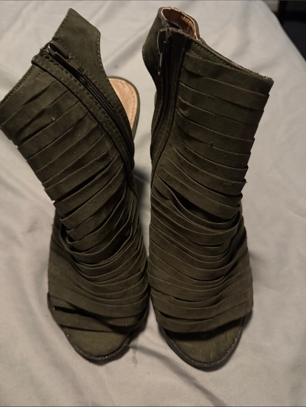 Report Olive Green Strappy Peep-Toe Ankle Boots worn once